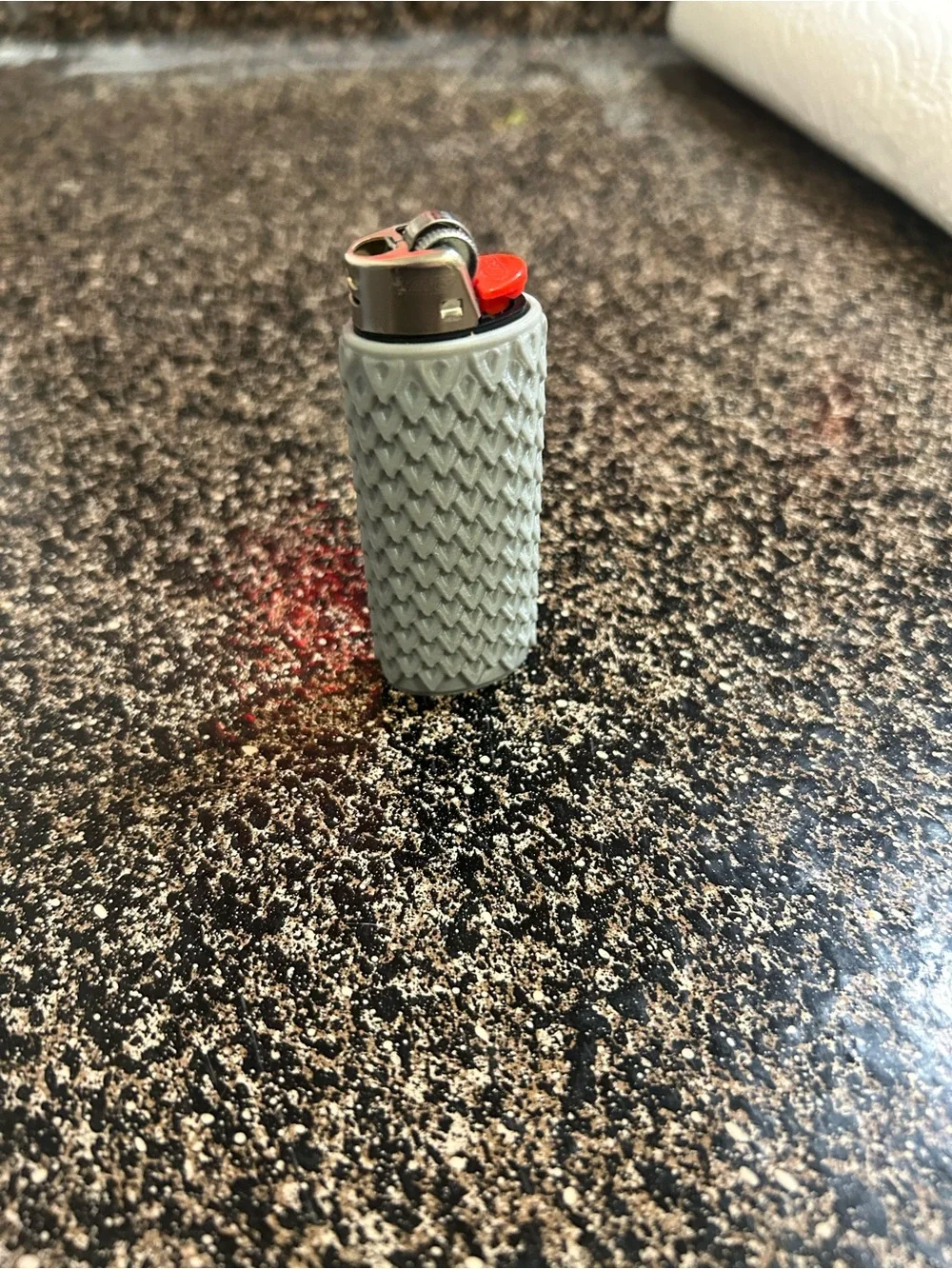 Silicone Grip Lighter Sleeve Cover - Gray with Red Accent